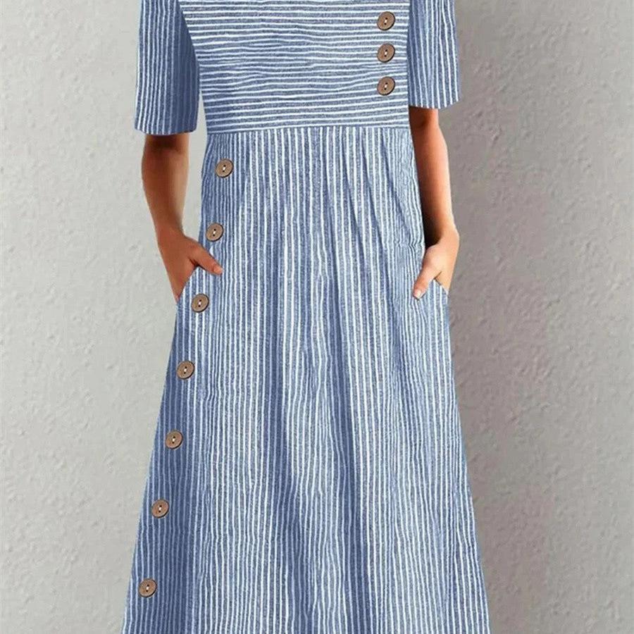 Casual Striped A-Line Midi Dress – Rabadoza