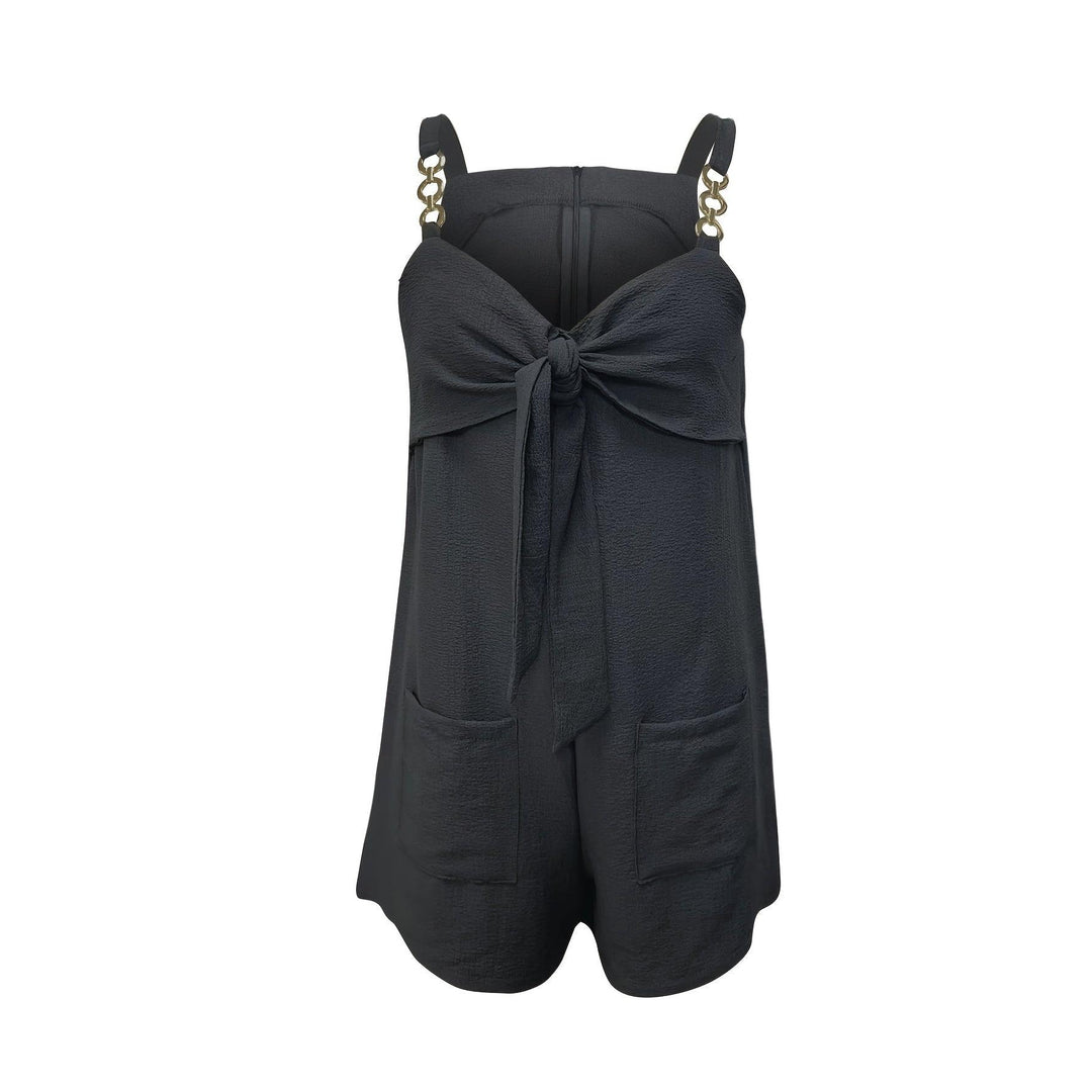 Chain Strap Bow-Front Textured Romper