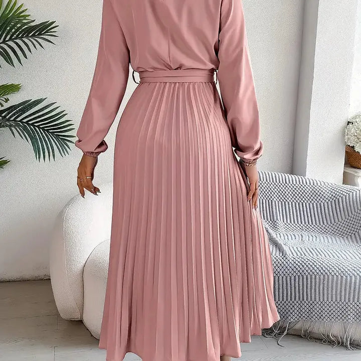 Pleated Long Sleeve Midi Dress