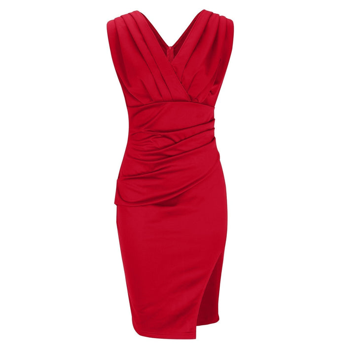 Ruched Wrap Style Midi Dress with Slit