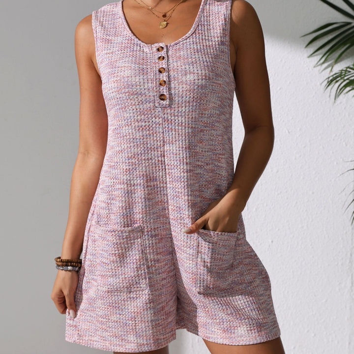 Waffle-Knit Look Button-Front Romper