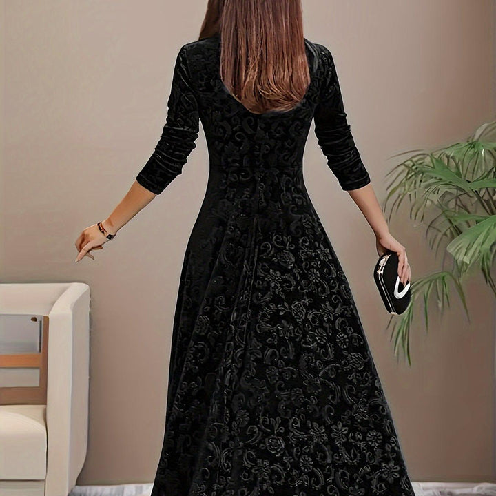 Embroidered Velvet-Look Maxi Dress