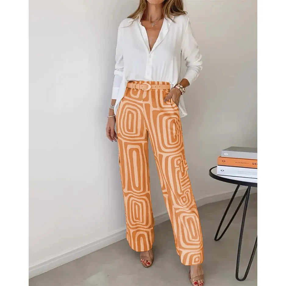 Geometric Print Top And Pants Set