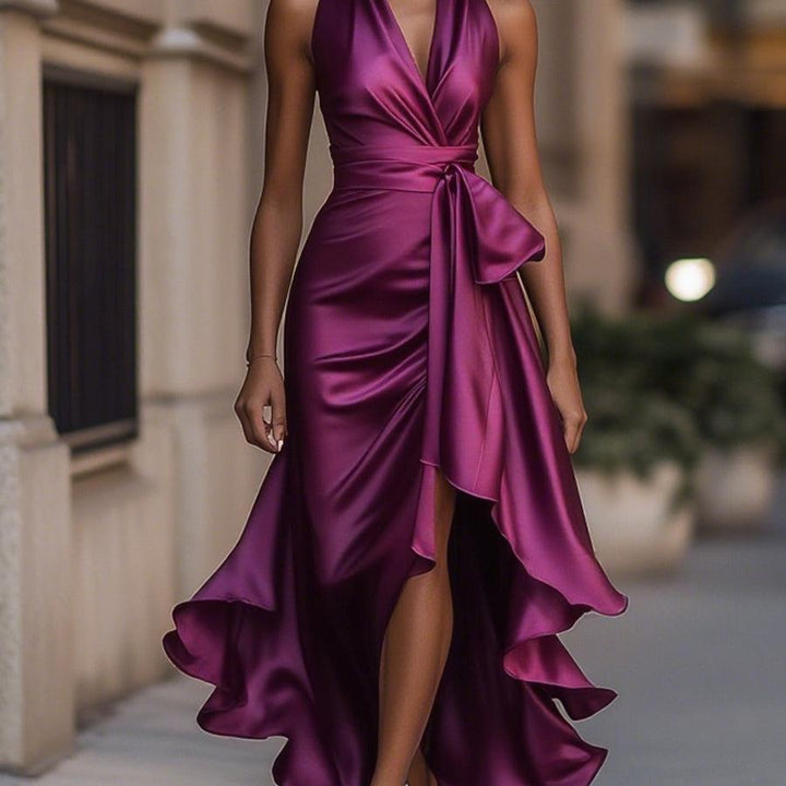 Ruched Satin-Look Maxi Gown