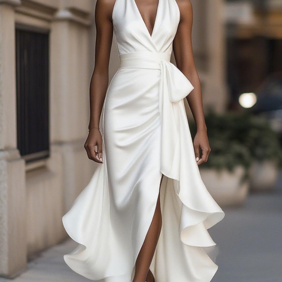 Ruched Satin-Look Maxi Gown