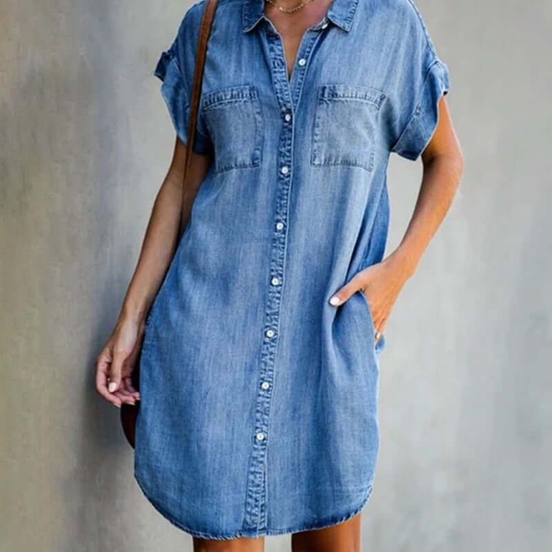 Denim-Look Button-Down Midi Dress