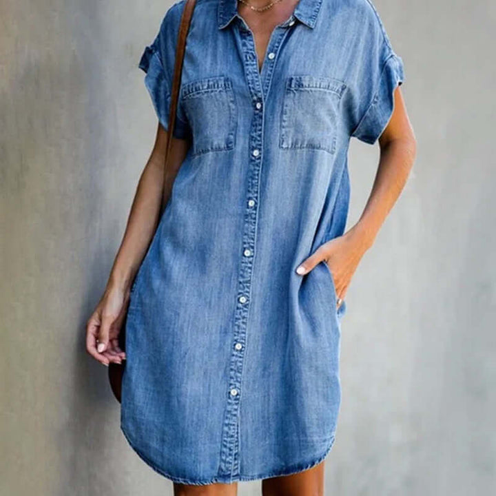 Denim-Look Button-Down Midi Dress