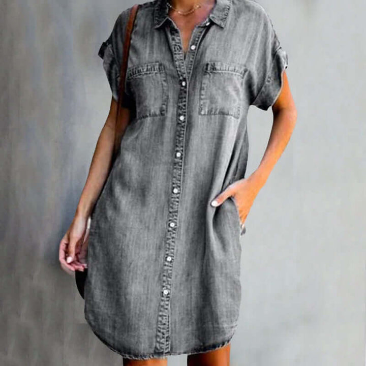Denim-Look Button-Down Midi Dress
