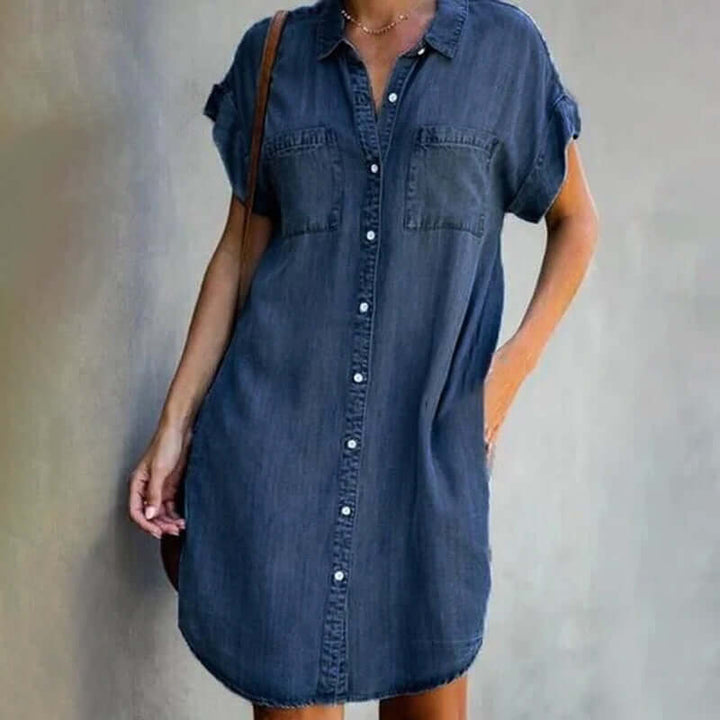 Denim-Look Button-Down Midi Dress