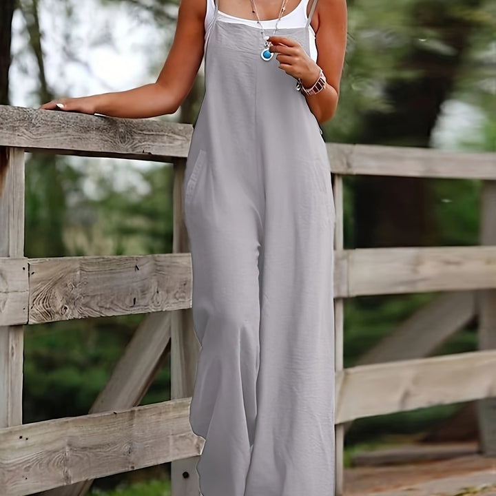 Wide-Leg Sleeveless Dungaree Jumpsuit