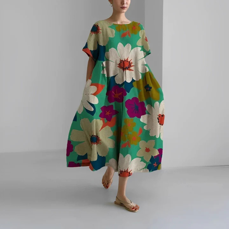 Loose Fit Floral Boho Midi Dress