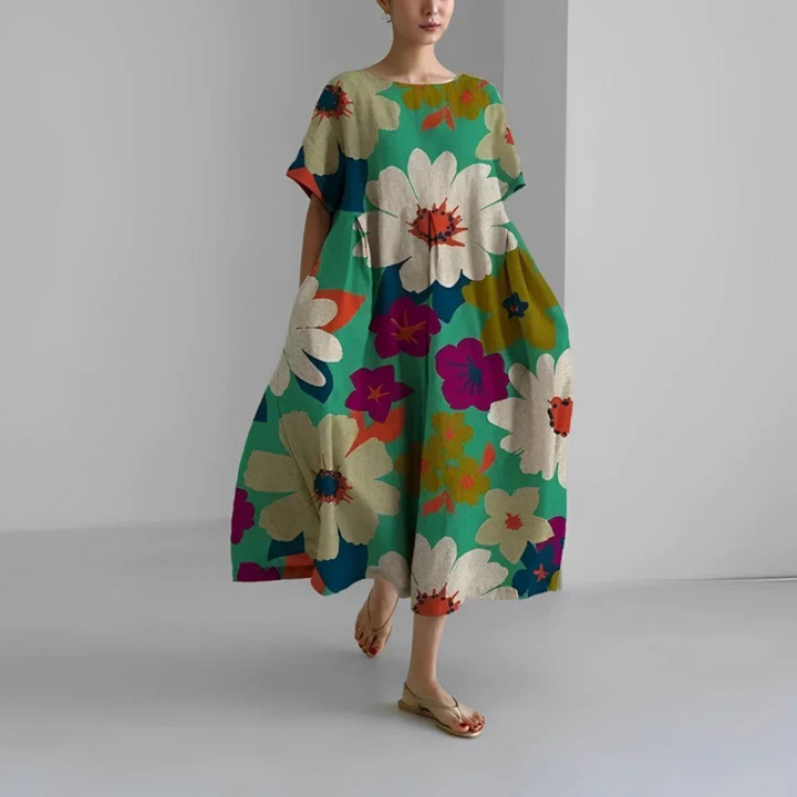 Loose Fit Floral Boho Midi Dress