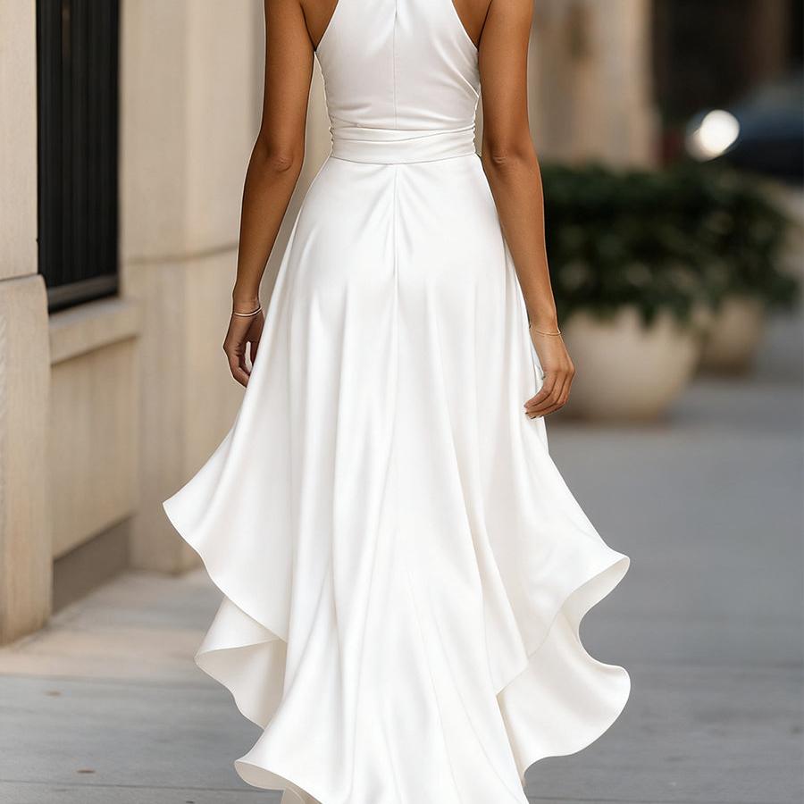 Ruched Satin-Look Maxi Gown