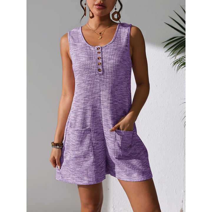 Waffle-Knit Look Button-Front Romper