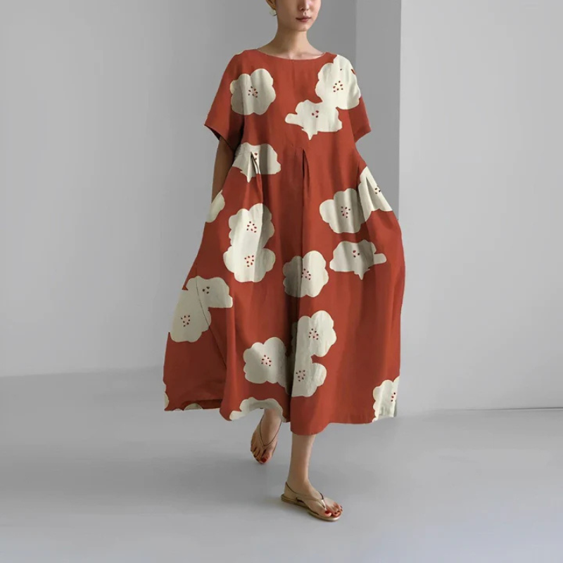 Loose Fit Floral Boho Midi Dress