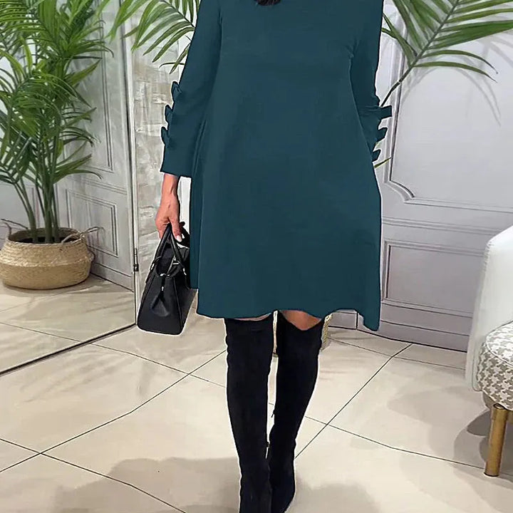 A Line Mini Dress with Bow Cuffs