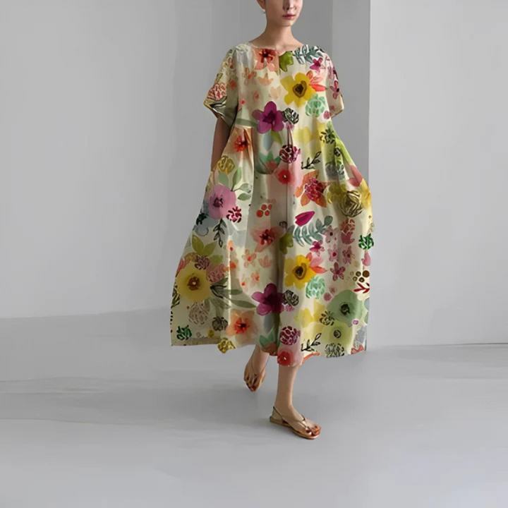 Loose Fit Floral Boho Midi Dress