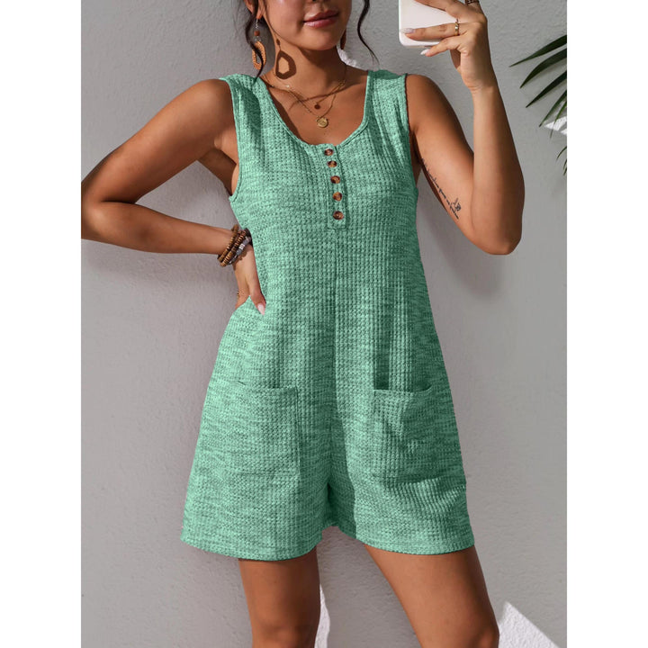 Waffle-Knit Look Button-Front Romper