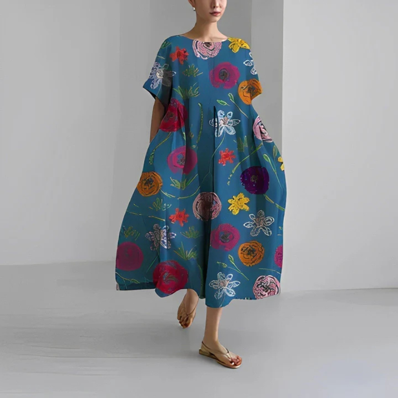 Loose Fit Floral Boho Midi Dress