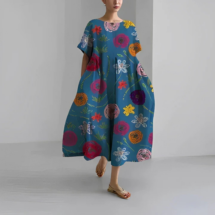 Loose Fit Floral Boho Midi Dress