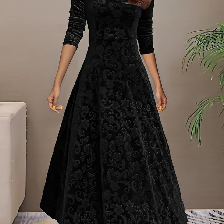 Embroidered Velvet-Look Maxi Dress