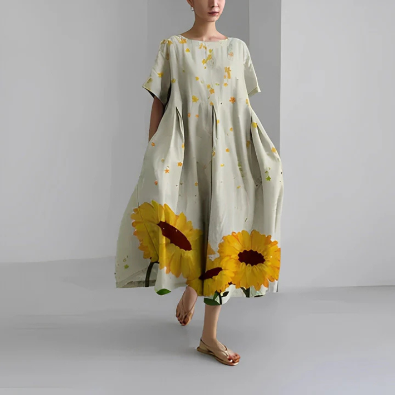 Loose Fit Floral Boho Midi Dress
