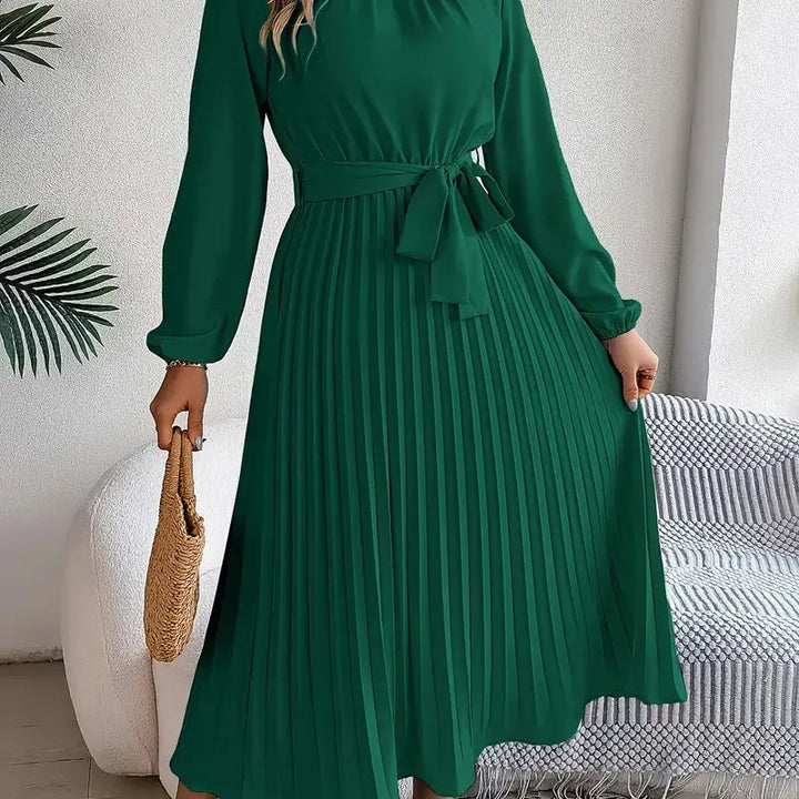 Pleated Long Sleeve Midi Dress