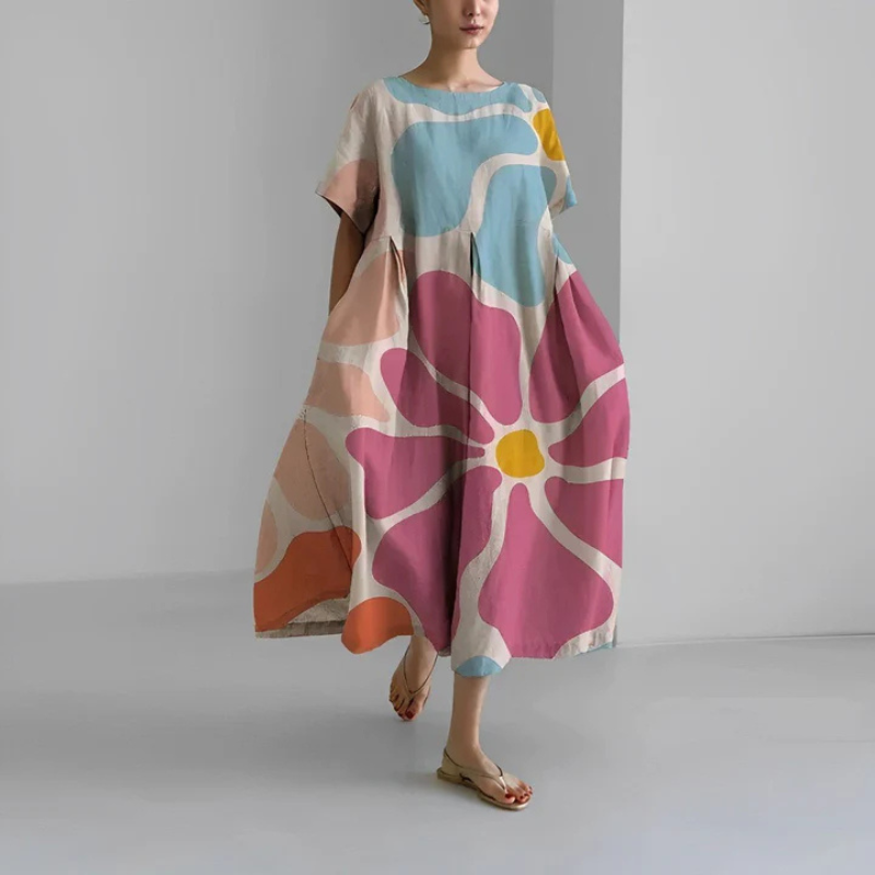 Loose Fit Floral Boho Midi Dress