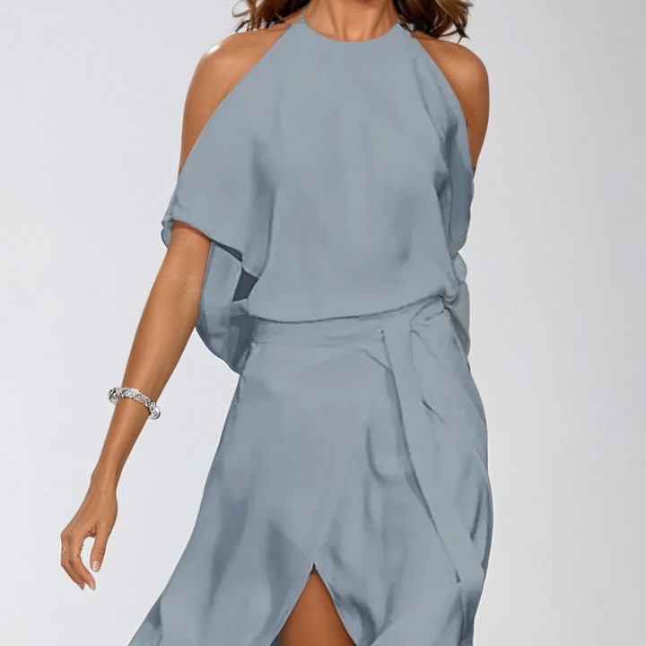 Flowy A-Line Halter Dress with Slit