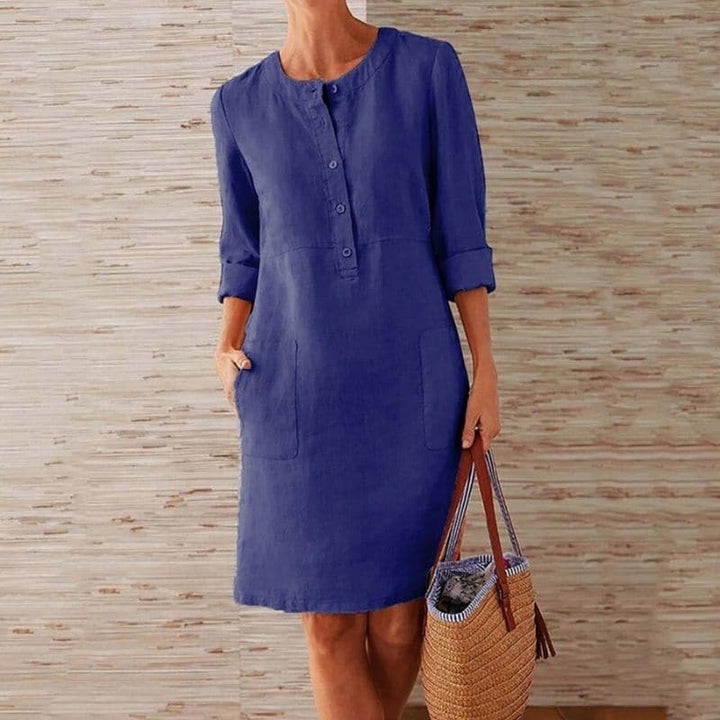 Button-Front Shift Dress with Side Pockets