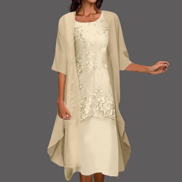 Floral Lace Midi Dress & Cardigan Set