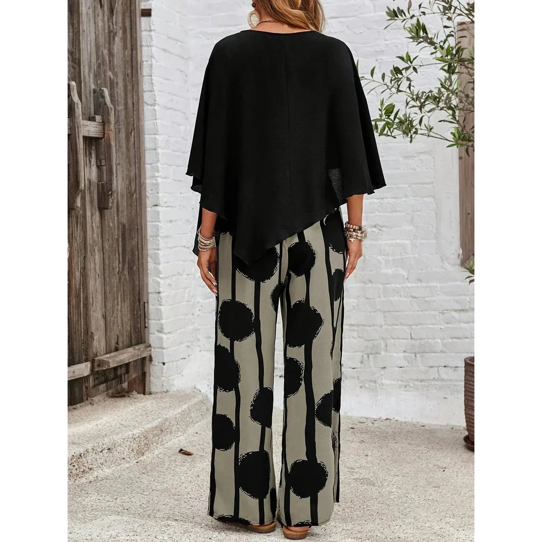 Asymmetric Top And Printed Pants Set
