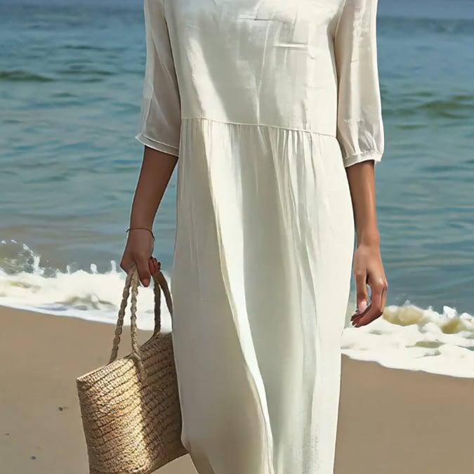 Three Quarter Sleeves Square Neck Shift Dress