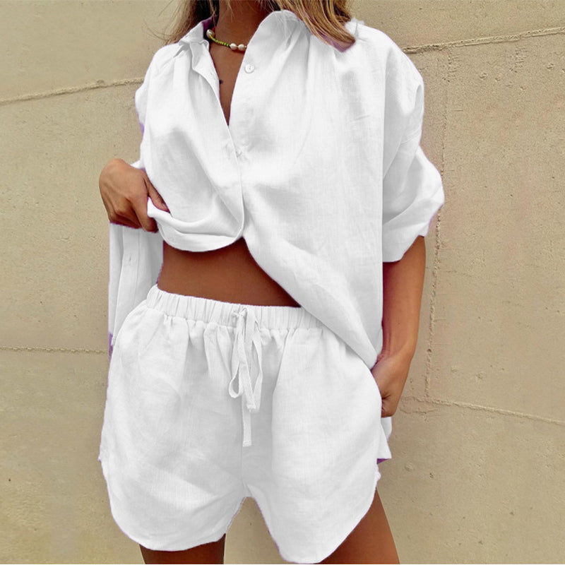 Button Blouse And Shorts Set