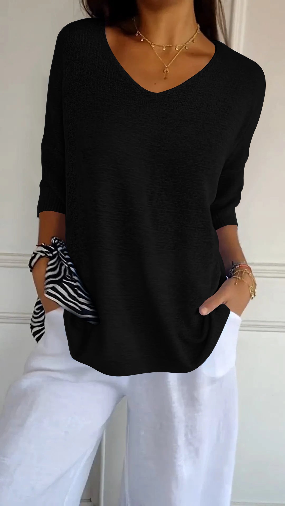 Lightweight V-Neck Knit Top