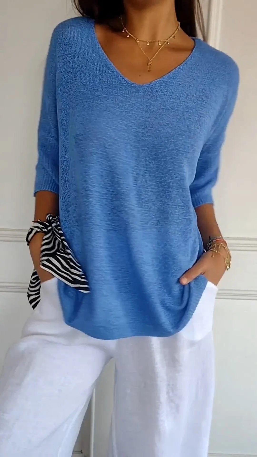 Lightweight V-Neck Knit Top