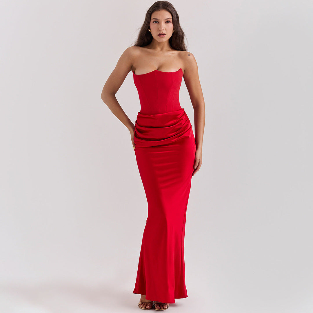 Corset-Style Satin-Look Midi Dress