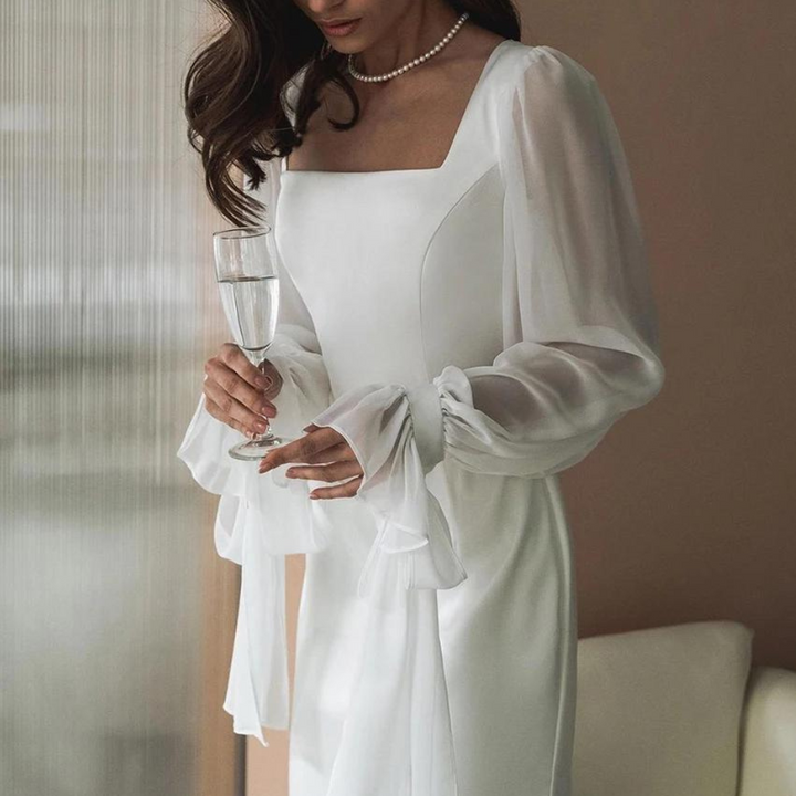 Square Neck Puff Sleeve Evening Dress