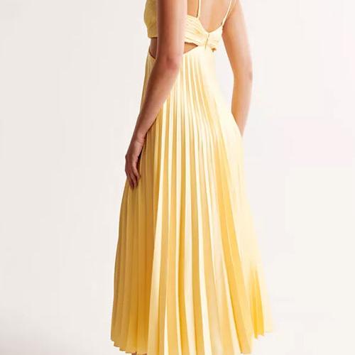 Satin-Look V Neck Midi Dress with Side Cutouts