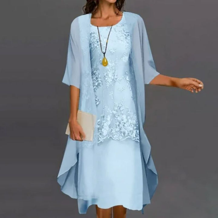 Floral Lace Midi Dress & Sheer Cardigan Set