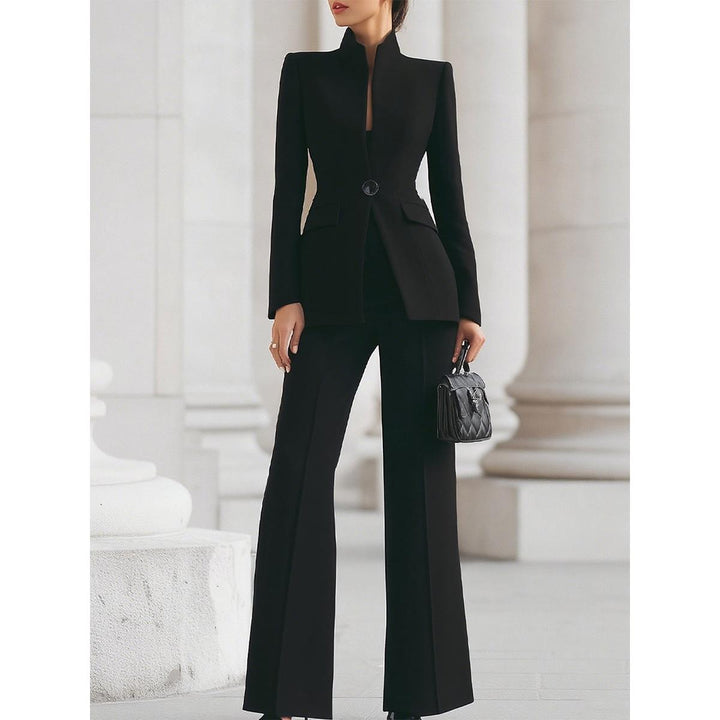 Stand-Collar Blazer And Flare Pant Set