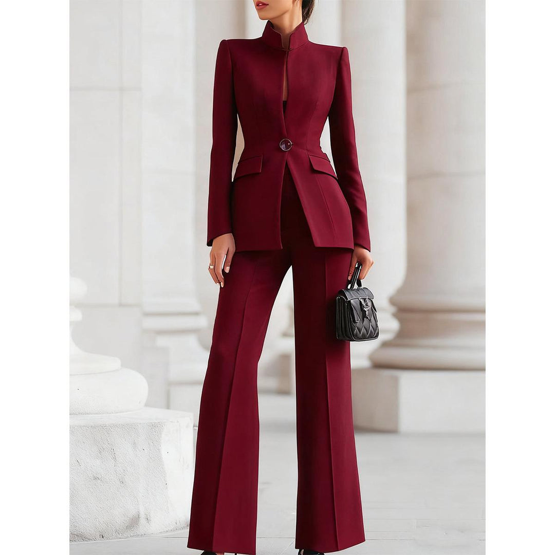 Stand-Collar Blazer And Flare Pant Set