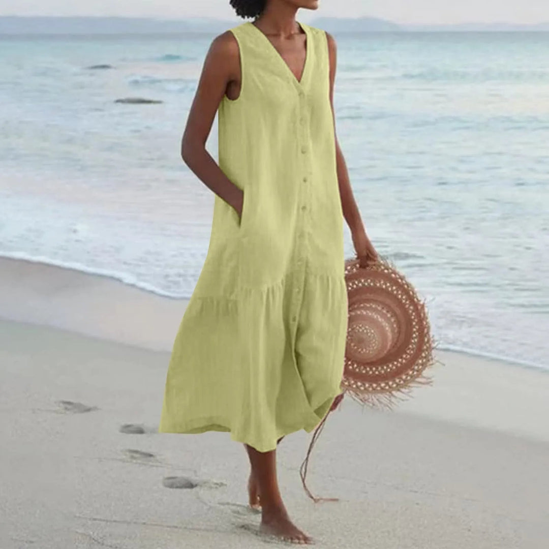 Casual V-Neck Button-Front Summer Dress