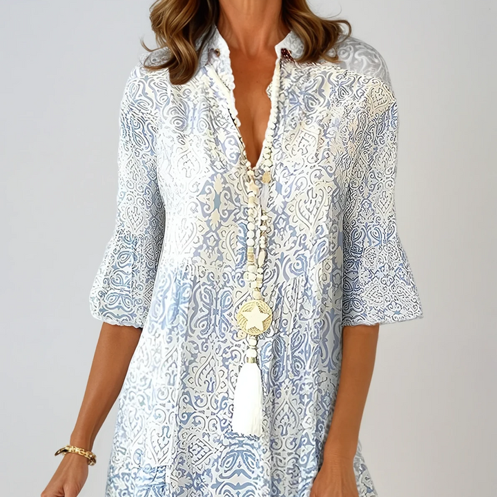 Bohemian Floral Print V-Neck Dress