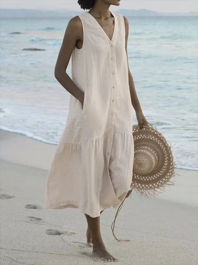 Casual V-Neck Button-Front Summer Dress