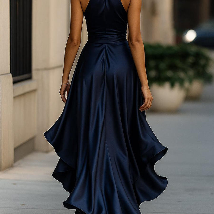 Ruched Satin-Look Maxi Gown
