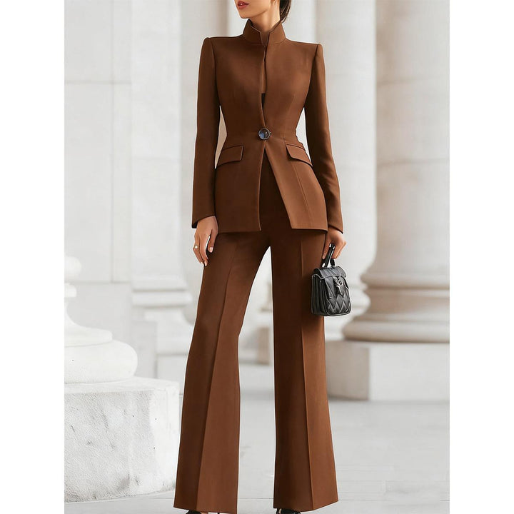 Stand-Collar Blazer And Flare Pant Set