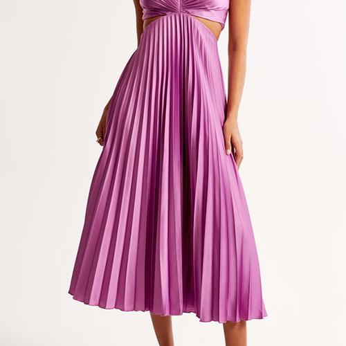 Satin-Look V Neck Midi Dress with Side Cutouts
