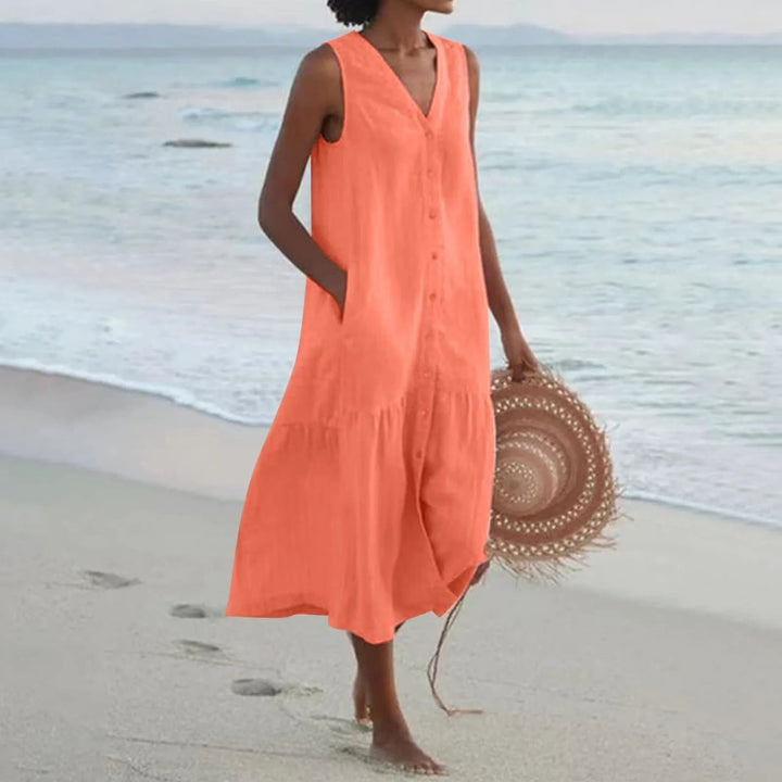 Casual V-Neck Button-Front Summer Dress