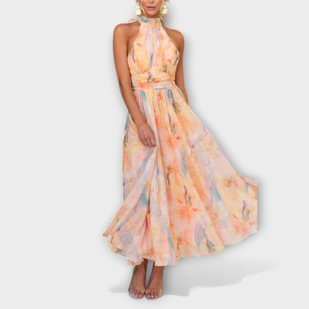 Floral Halter Neck Maxi Dress